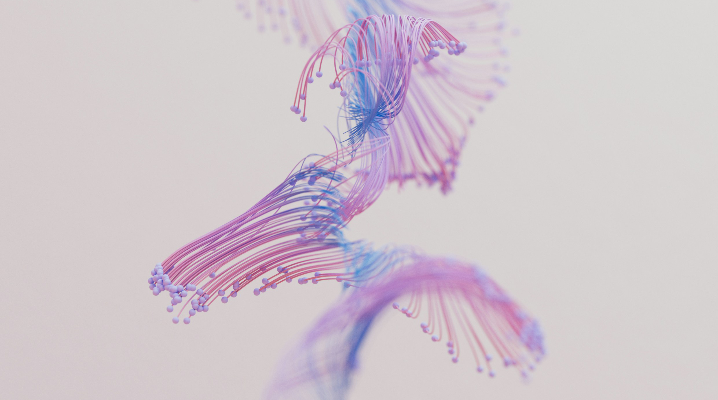 An abstract flow of purple and pink strands curving through a soft, pale background—symbolizing calm, complexity, and nuance.